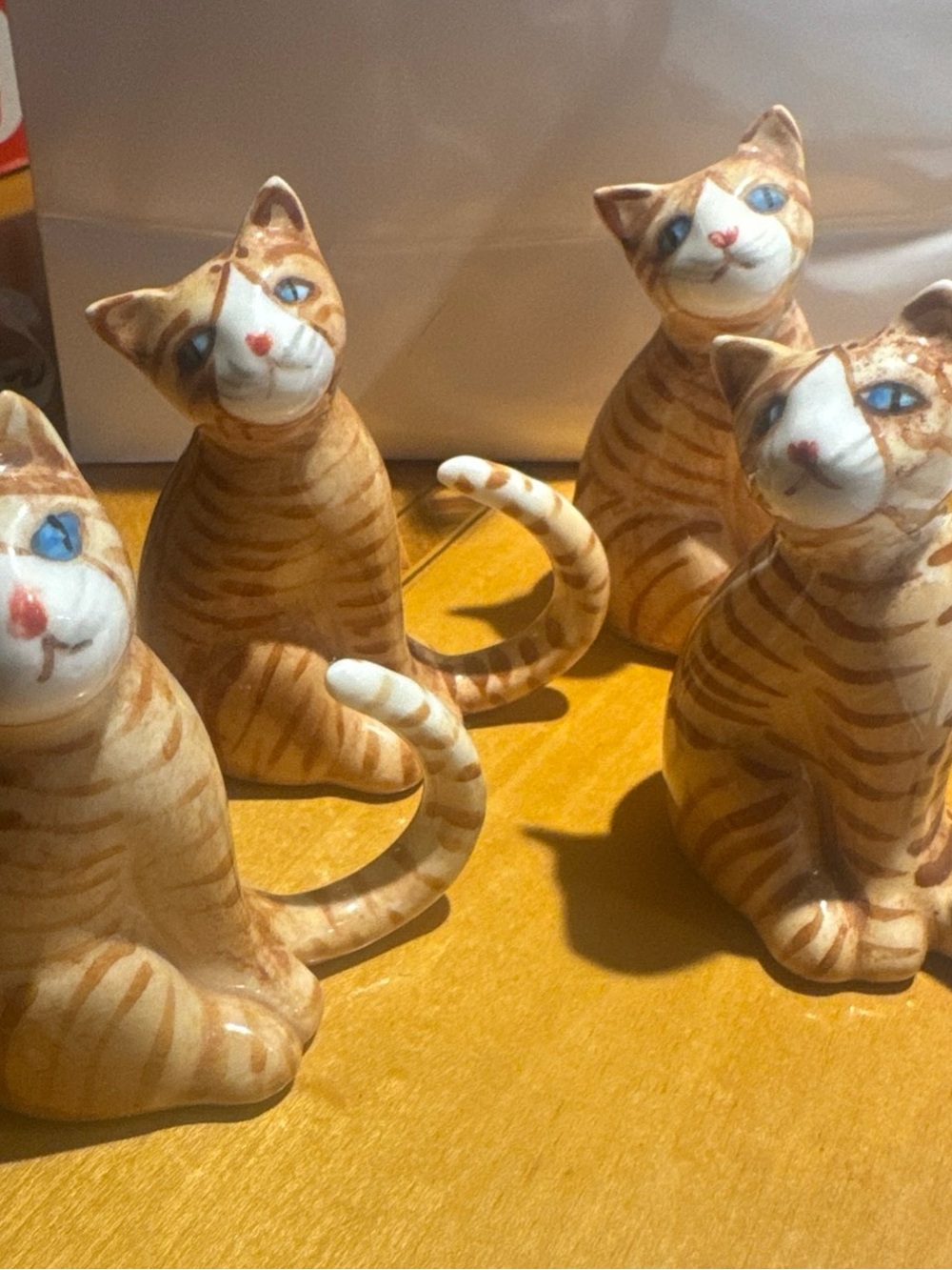 Vintage Orange Tabby with Cat Ceramic Figurines / Napkin Rings - Set of 4